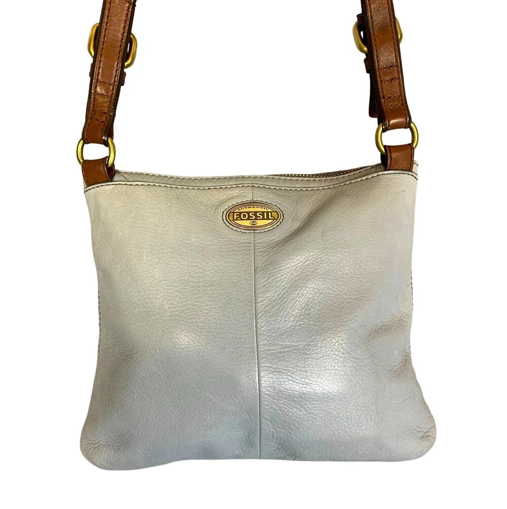 Vintage Y2K Fossil Explorer Crossbody Pale Blue Leather Purse, City Bag, Travel